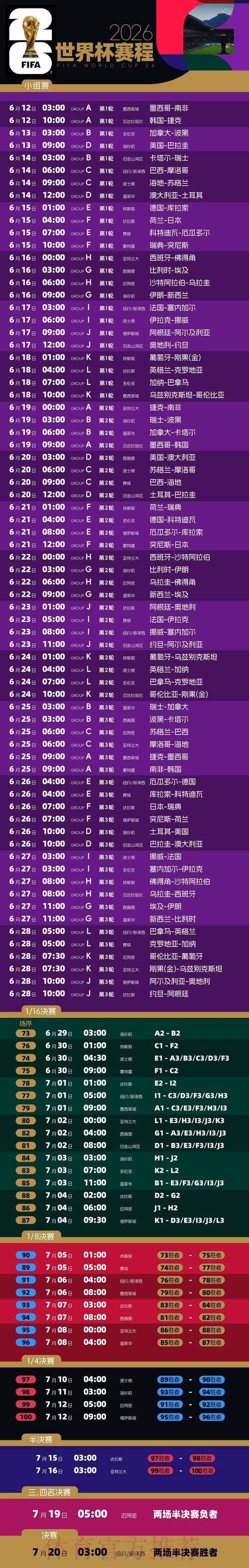 2026世界杯赛程一览完整安排怎么看 2026世界杯赛程一览完整安排怎么看